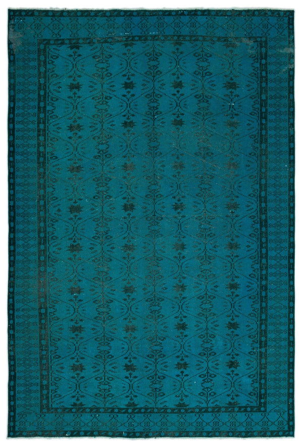 Mavi Siyah Eskitme Geometrik Yün Halı 194x286