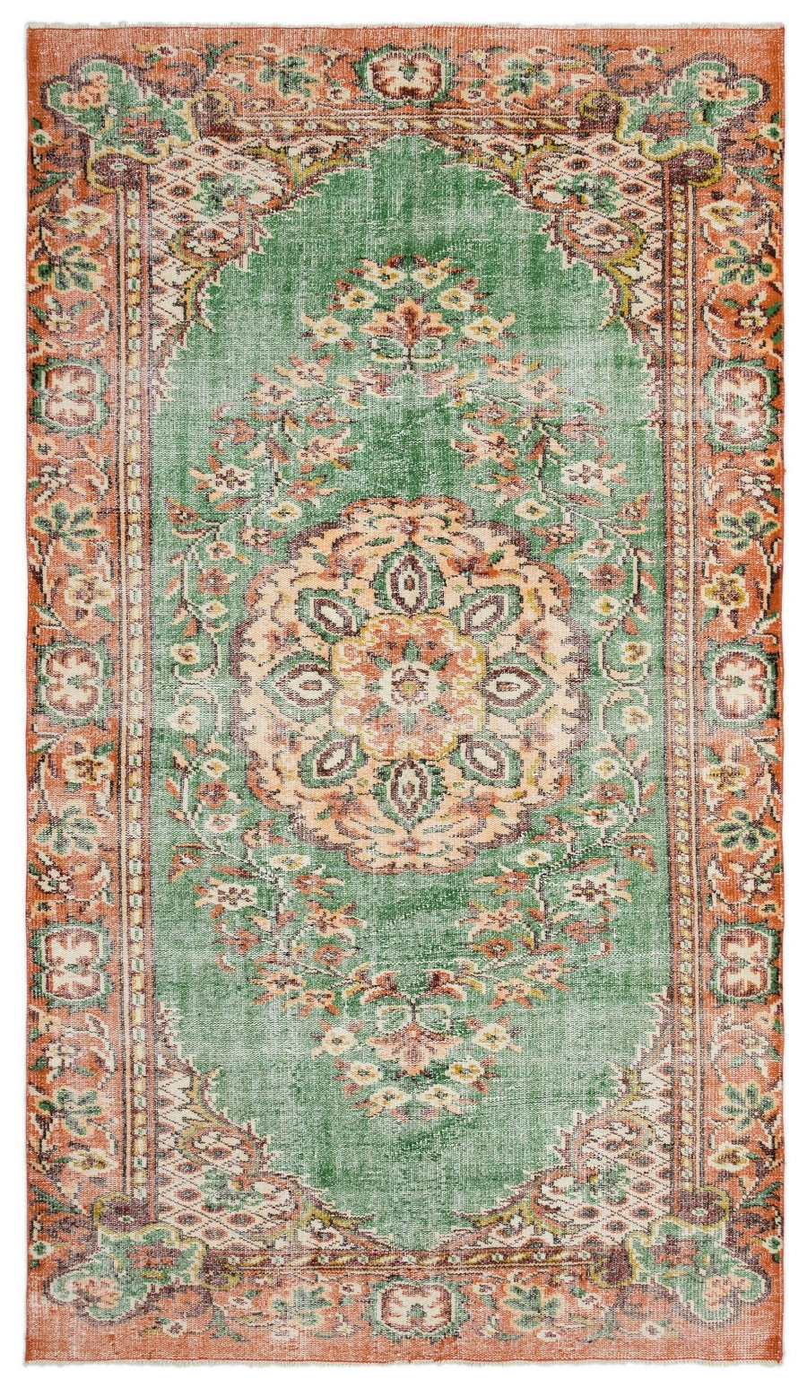 Green & Orange Medallion Turkish Rug 167x293 cm (5'6" x 9'7") – in the hallway