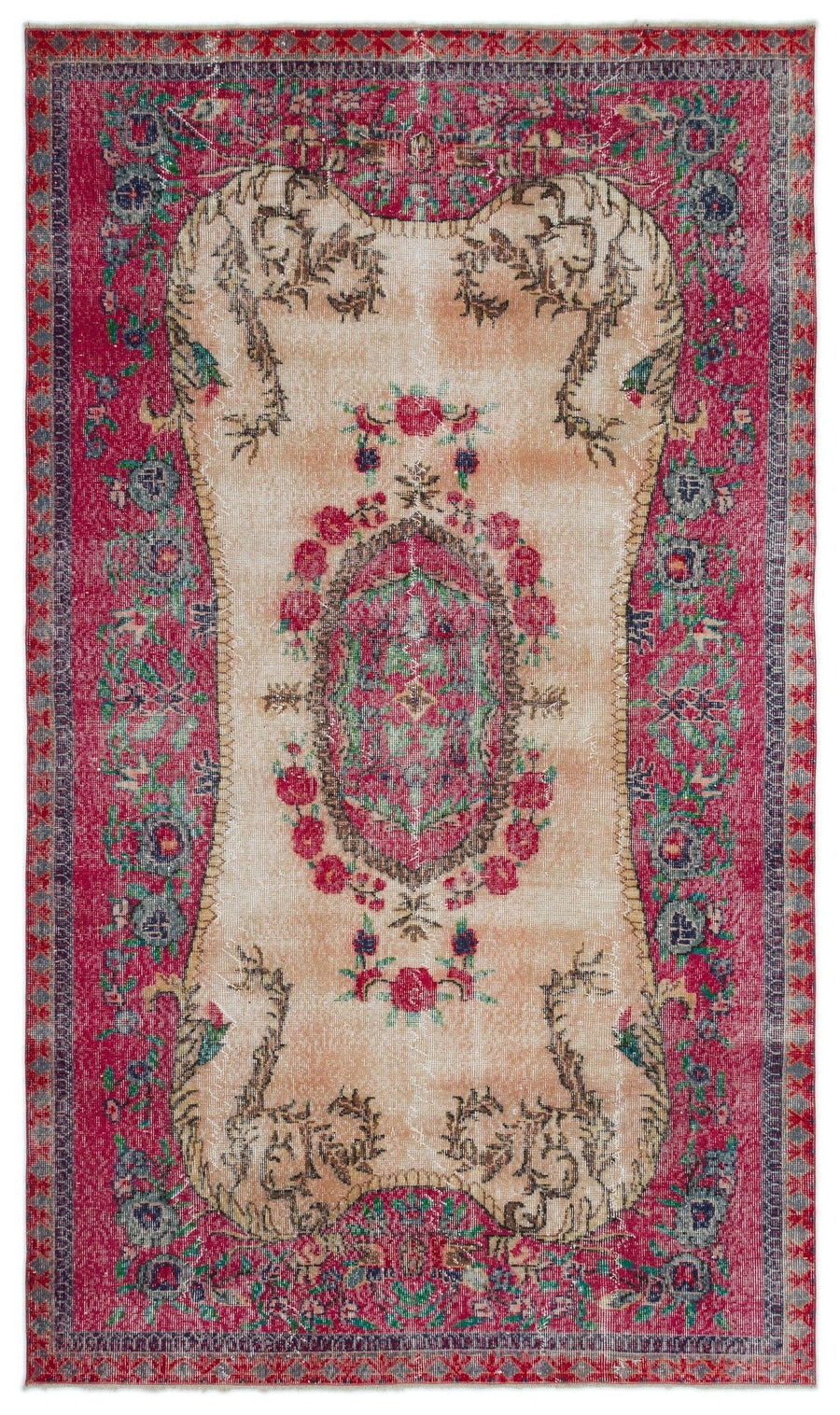 Cream and Pink Medallion Turkish Rug, Hand-Knotted Wool 163x280 cm (5'4" x 9'2") – in the hallway