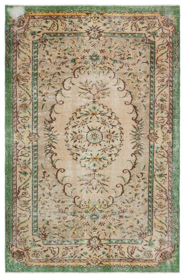 Bej Eskitme Geometrik Yün Halı 182x278