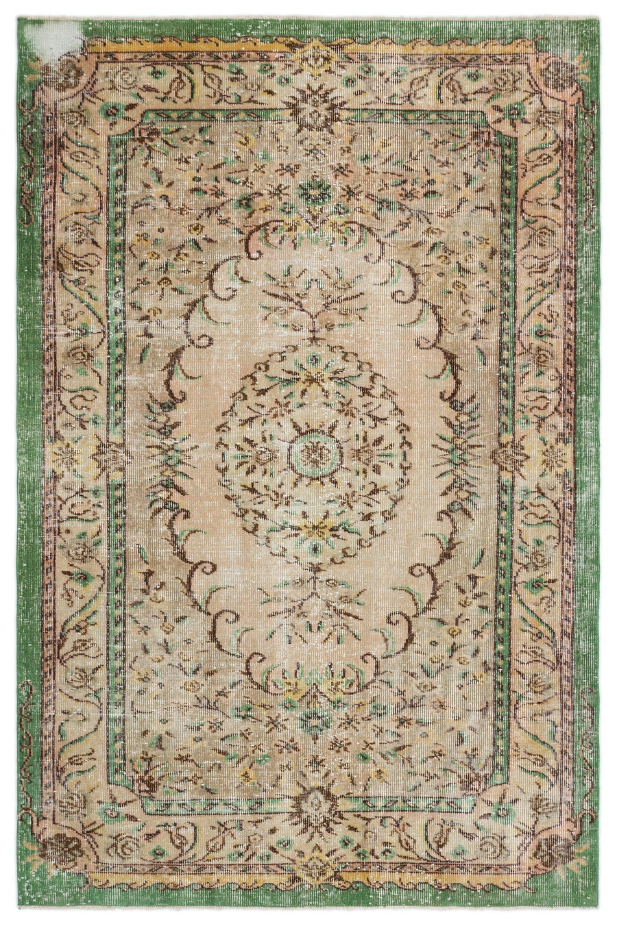 Beige Distressed Medallion Turkish Rug 182x278 cm (6' x 9'1") – in the living room