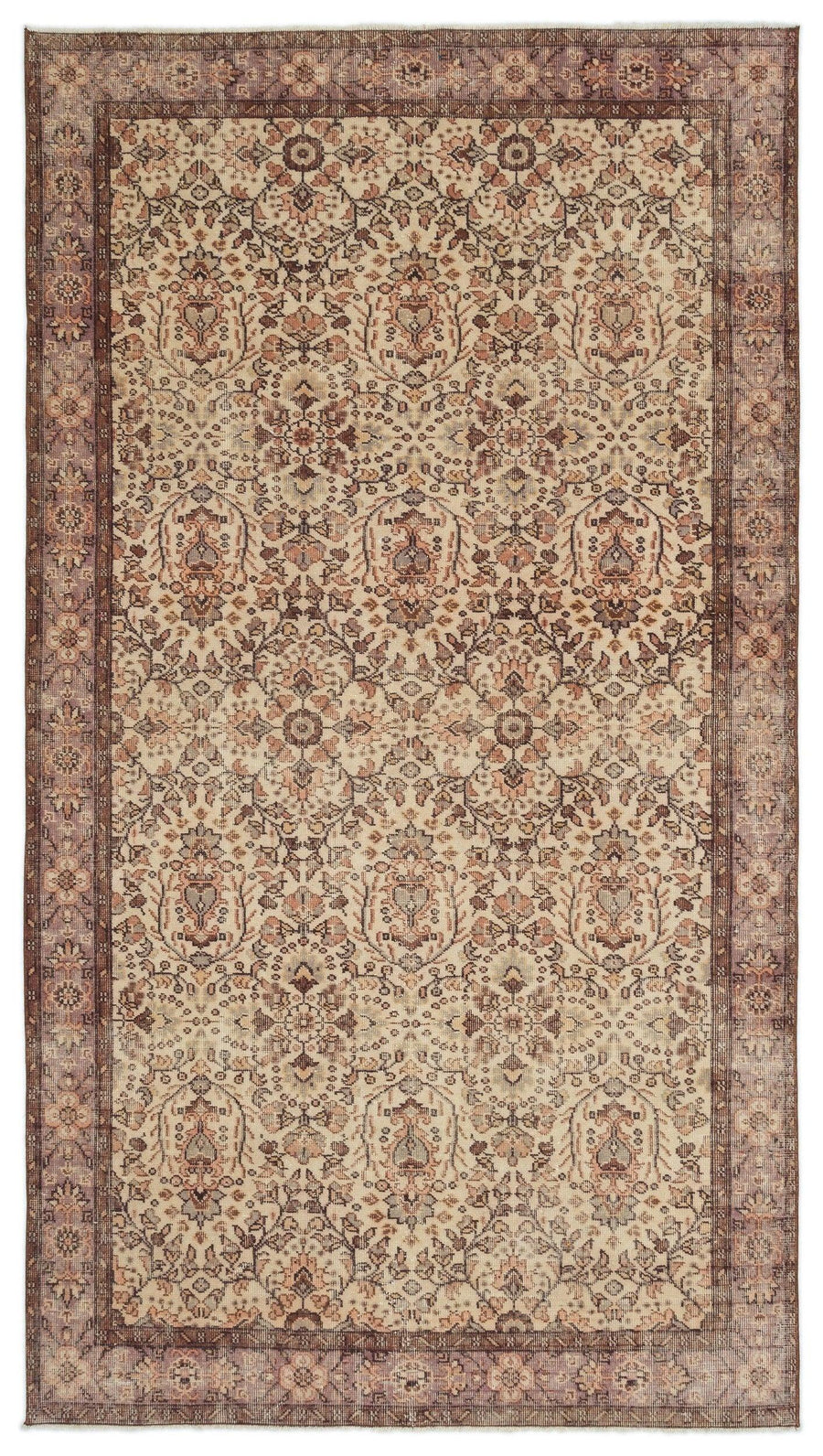 Beige Floral Hand-Knotted Turkish Rug 164x297 cm (5'5" x 9'9") – in the hallway