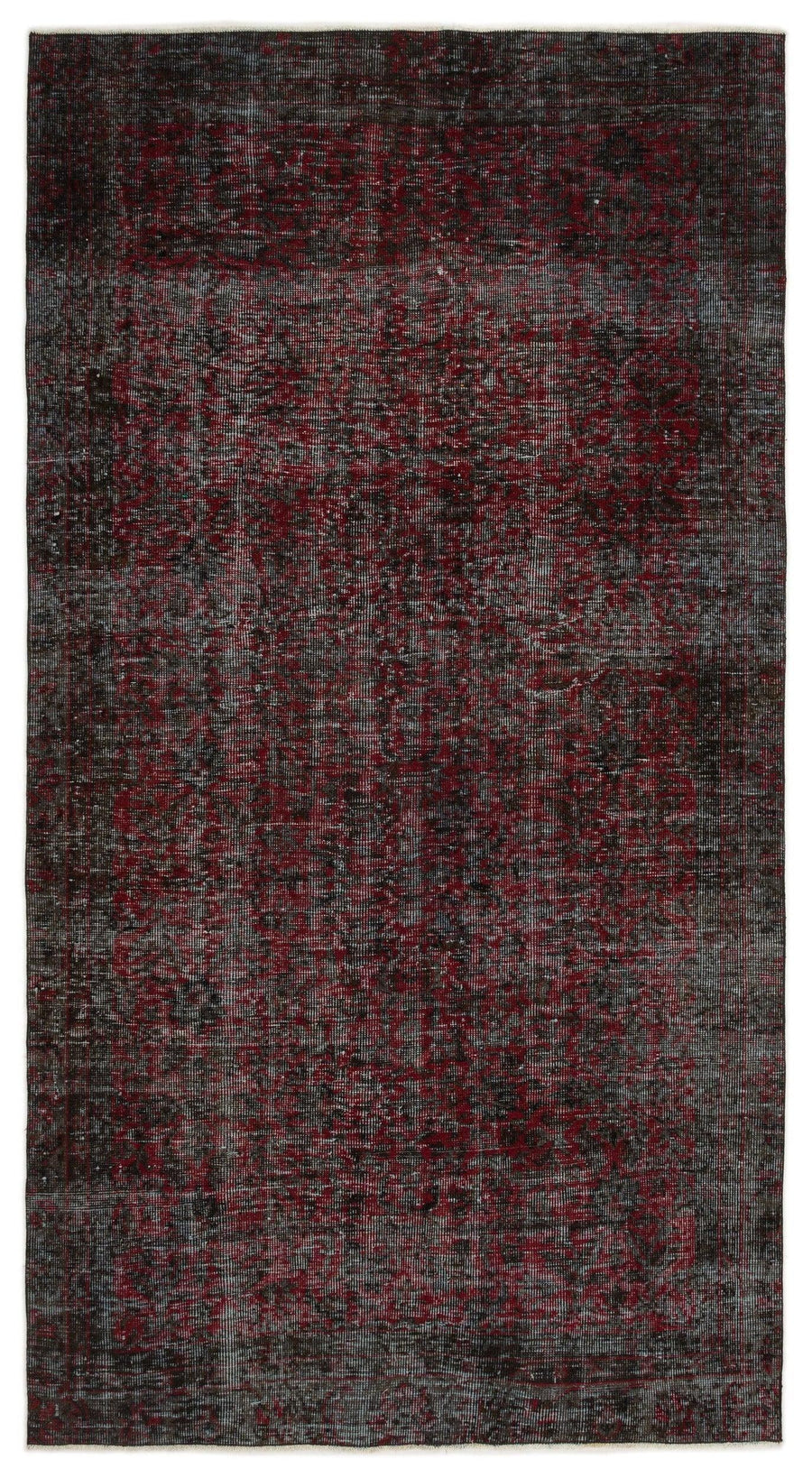 Red and Grey Abstract Hand-Knotted Wool Rug 148x277 cm (4'10" x 9'1") – in the living room