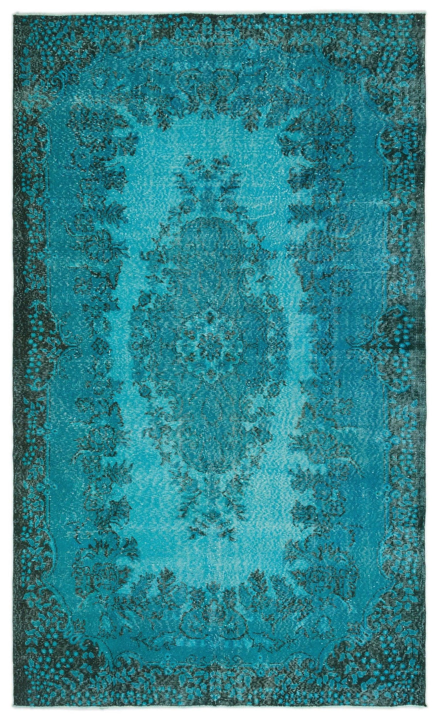 Hand-Knotted Turquoise & Black Medallion Turkish Rug 177x303 cm (5'10" x 9'11") – in the living room