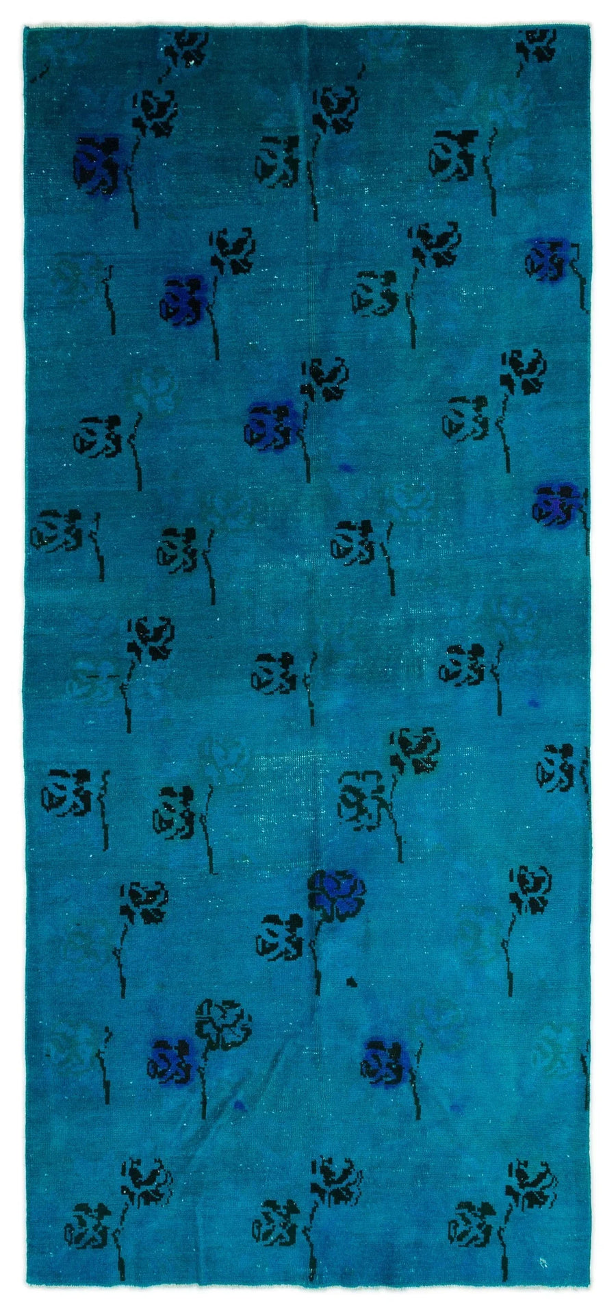 Bohemian Floral Turquoise Hand-Woven Wool Rug 120x262 cm (3'11" x 8'7") – in the hallway