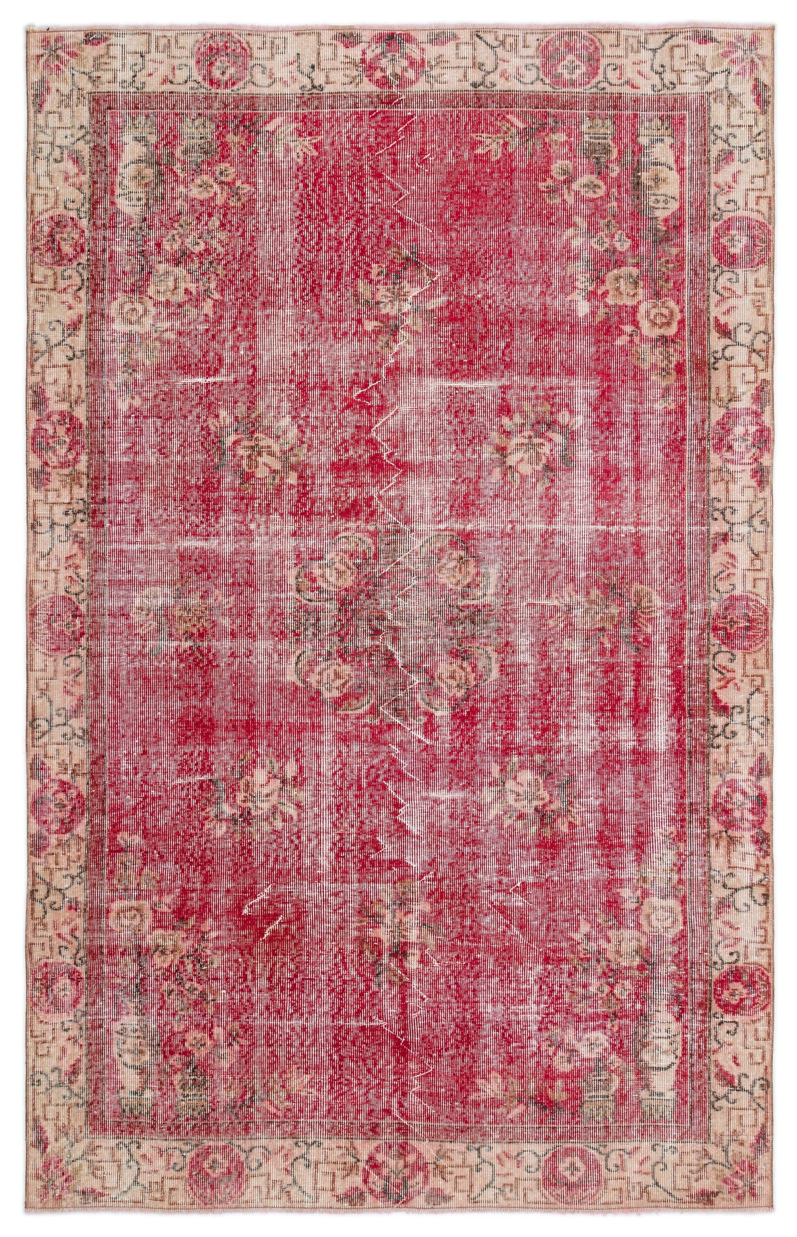 Atina Kırmızı Çerçeveli Yün El Dokuma Halısı 165 x 266 Apex Unique