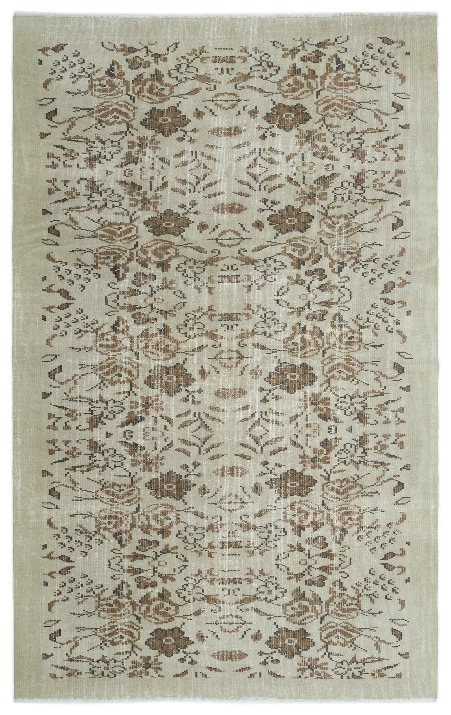 Beige & Brown Floral Vintage Turkish Rug 178x273 cm (5'10" x 8'11") – in the hallway