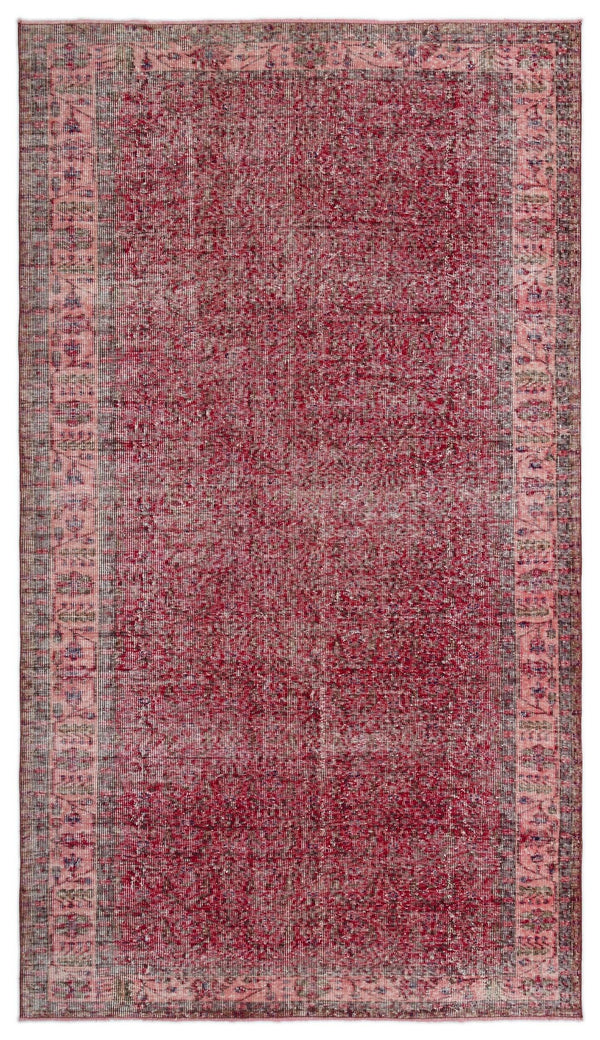 Kırmızı Anadolu Eskitme Geometrik Yün Halı 170x303 - Özel Seri