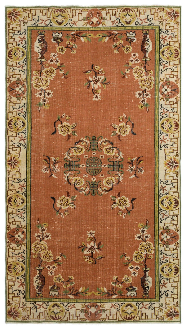 Hardal Kiremit Isparta Klasik Madalyonlu Yün Halı 176x308 - Özel Seri