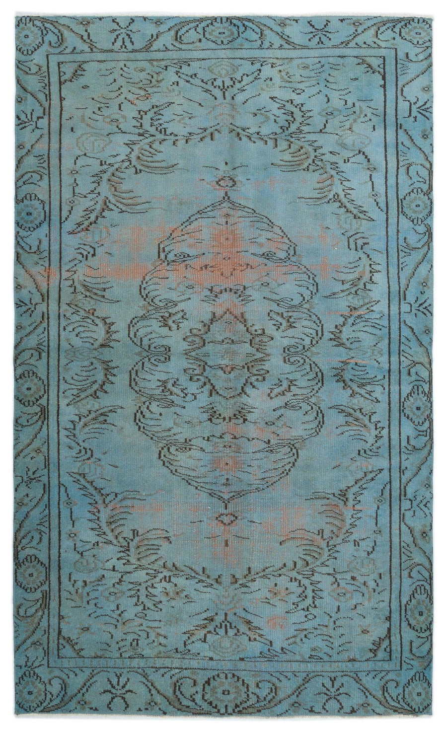 Blue & Brown Medallion Distressed Turkish Rug 163x295 cm (5'4" x 9'8") – in the hallway