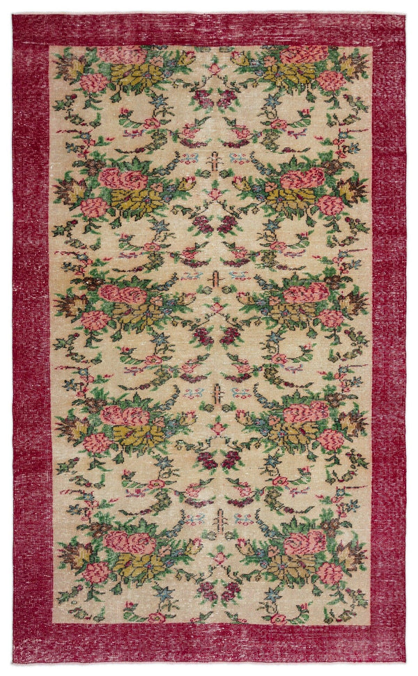 Krem Isparta Bohem Çiçekli Yün Halı 184x294 - Özel Seri