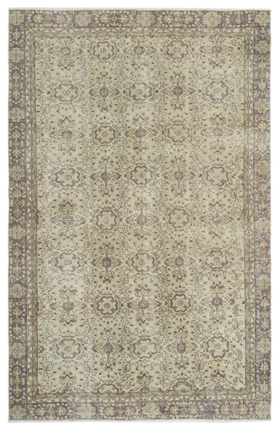 Beige & Grey Floral Vintage Turkish Rug 190x298 cm (6'3" x 9'9") – in the living room