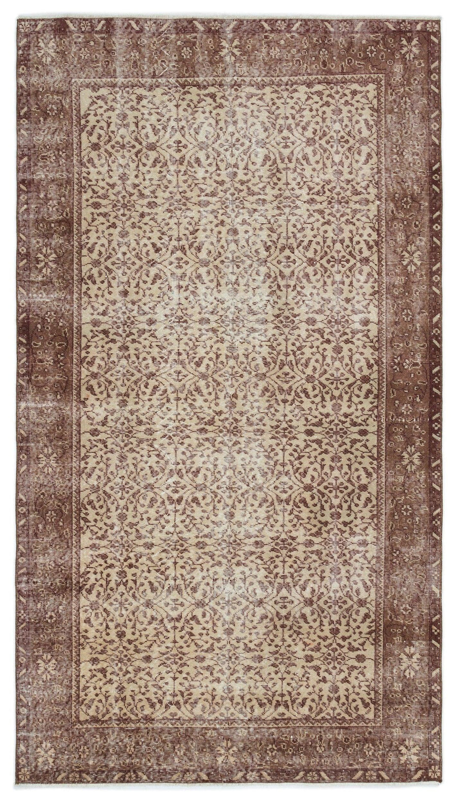 Bej El Dokuma Halı Çiçek Desenli Düz Dokulu 143x255 cm – Koridor kullanımı