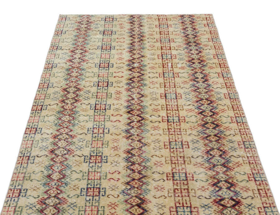 Krem Anadolu Bohem Geometrik Yün Halı 105x195 - Özel Seri