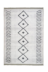 White Black Bohemian Ethnic Geometric Living Room Rug - Cotton