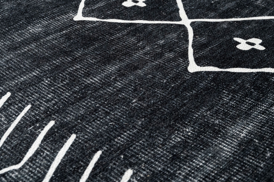 Purmerend Siyah Geometrik Pamuk ve Şönil Dijital Baskı Halı Pia Monte