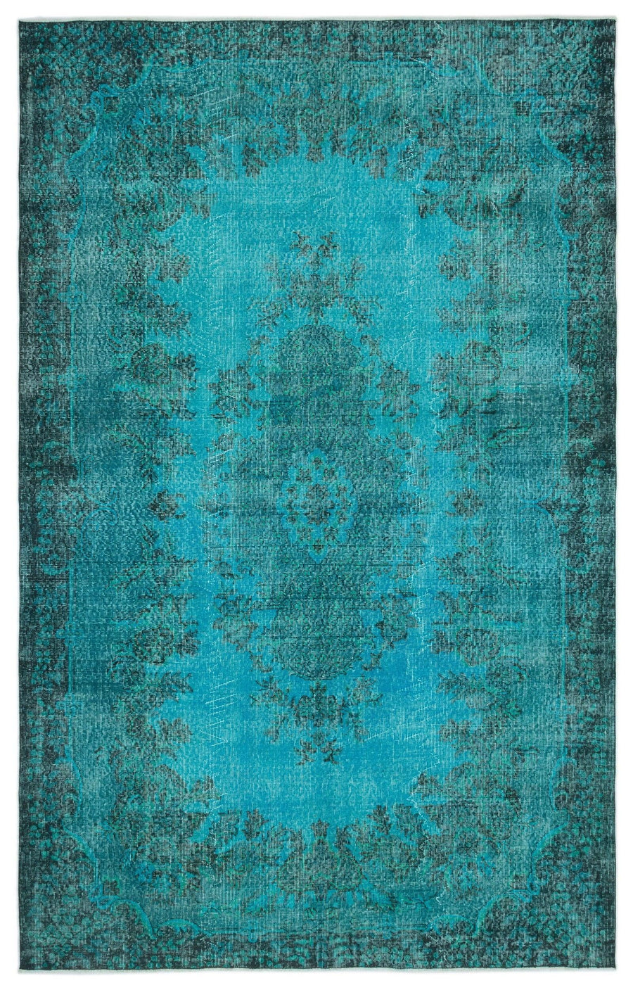 Turquoise Medallion Vintage Turkish Rug 203x328 cm (6'8" x 10'9") – in the living room