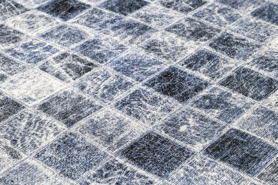 Den Helder Mavi Geometrik Pamuk ve Şönil Dijital Baskı Halı Pia Monte