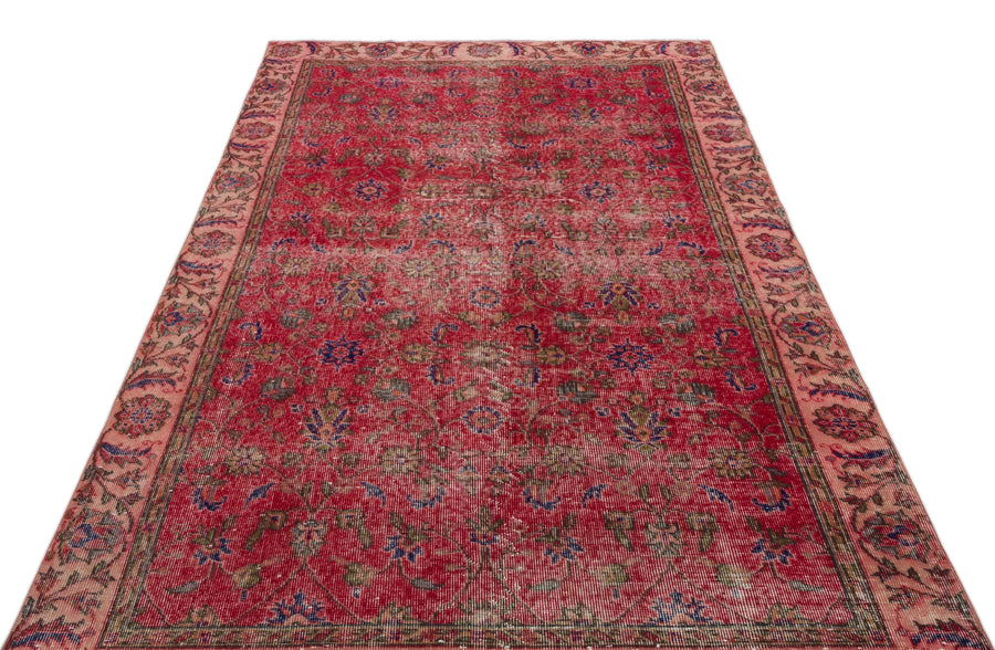 Kırmızı Anadolu Eskitme Çiçekli Yün Halı 155x270 - Özel Seri