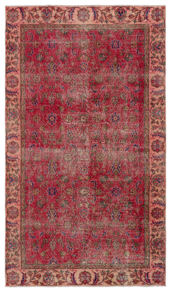 Kırmızı Anadolu Eskitme Çiçekli Yün Halı 155x270 - Özel Seri