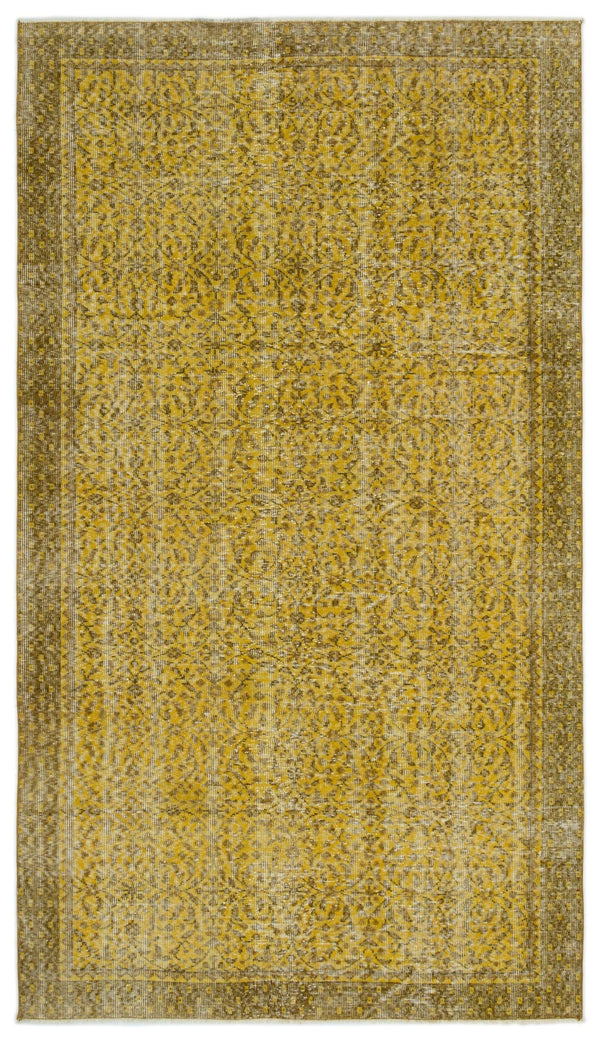 Sarı Eskitme Geometrik Yün Halı 152x266