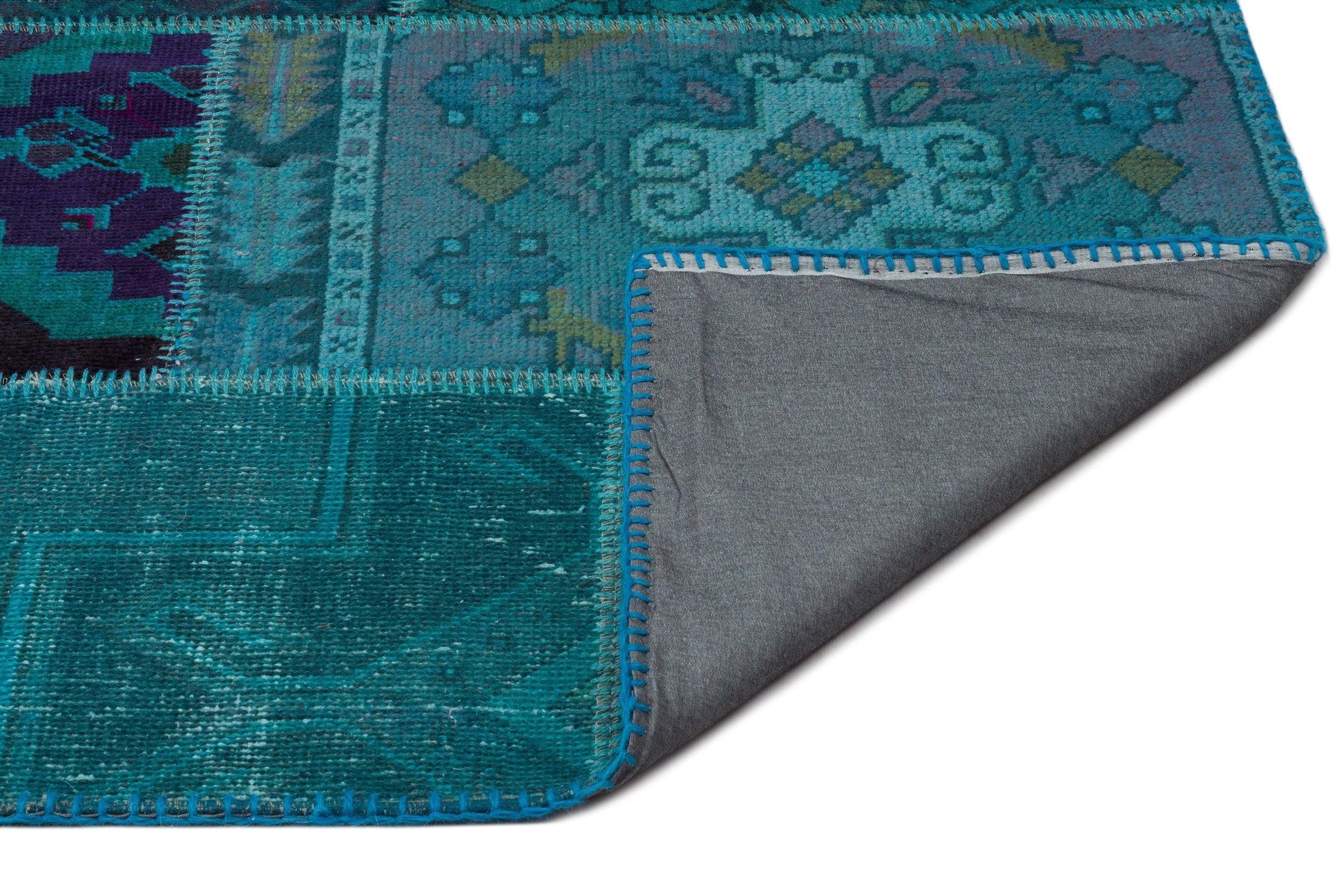 Gri Lacivert Anadolu Eskitme Geometrik Yün Halı 270x358 - Özel Seri