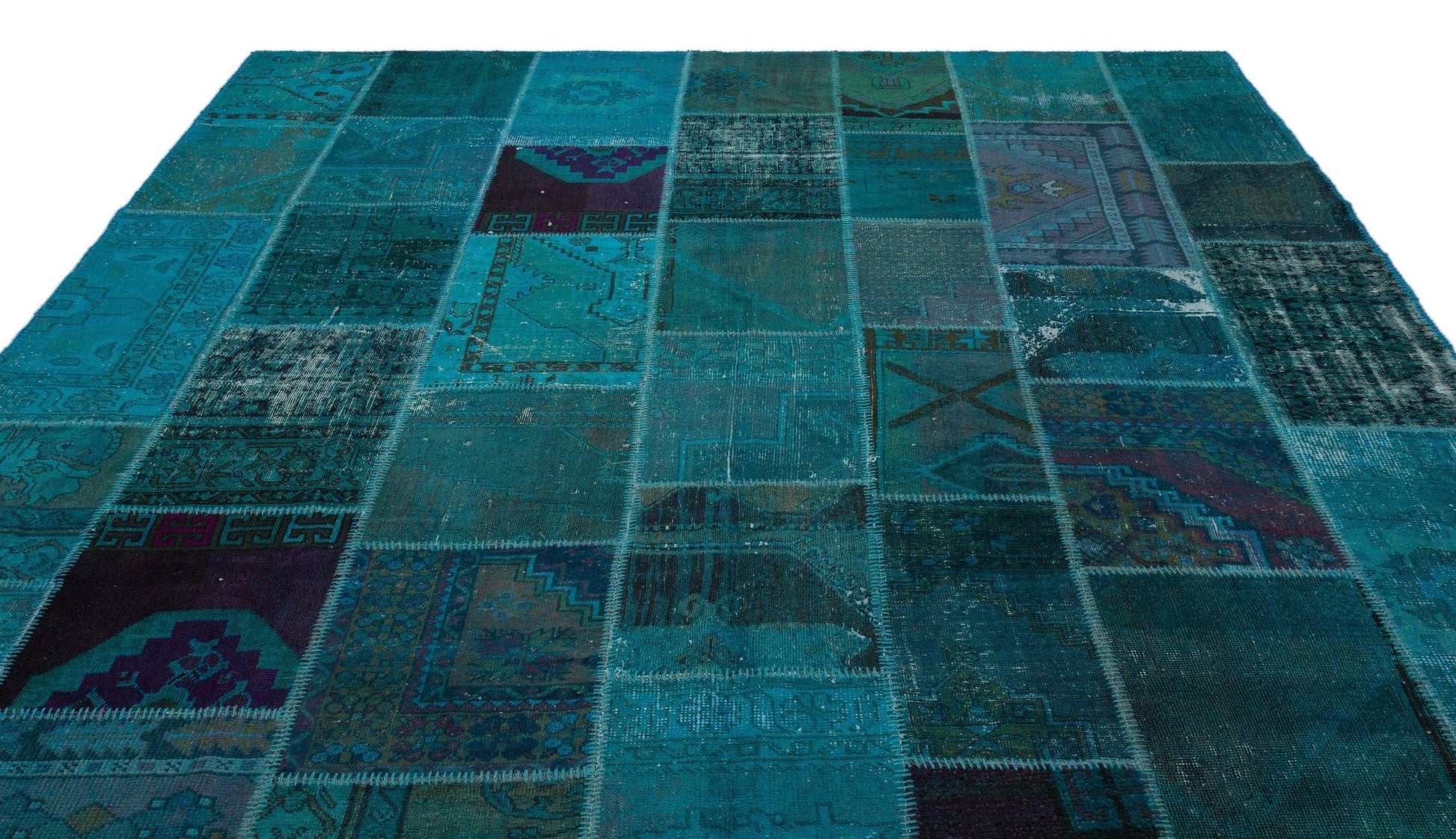 Gri Lacivert Anadolu Eskitme Geometrik Yün Halı 270x358 - Özel Seri