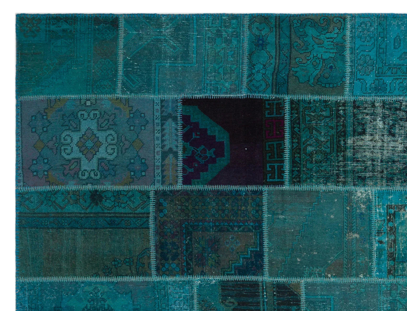 Gri Lacivert Anadolu Eskitme Geometrik Yün Halı 270x358 - Özel Seri