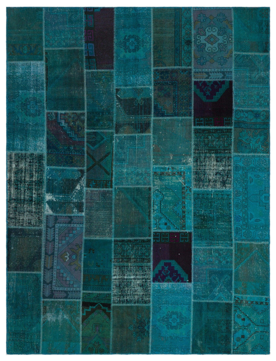 Turkuaz El Dokuma Halı Geometrik Patchwork 270x358 cm 20225 – Oturma odası kullanımı