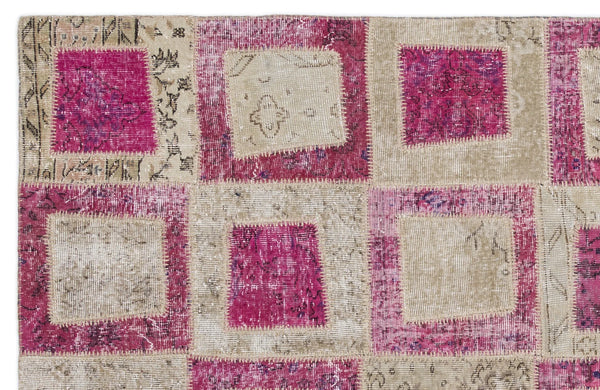 Pembe Anadolu Eskitme Geometrik Yün Halı 160x230 - Özel Seri