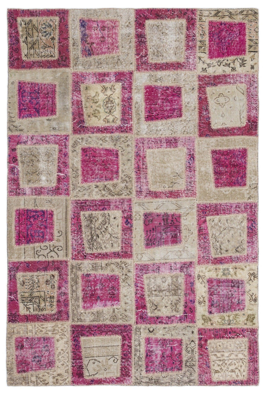 Pembe Anadolu Eskitme Geometrik Yün Halı 160x230 - Özel Seri