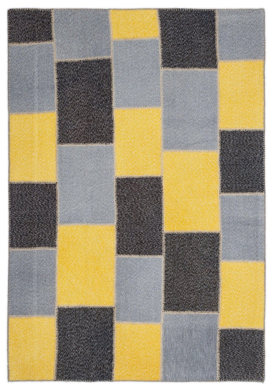 Gri Geometrik Modern Yün Halı 160x230