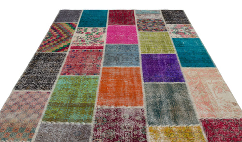 Iskece Bej Patchwork Yün El Dokuma Halısı 202 x 303 Apex Unique