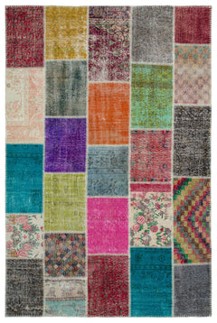 Iskece Bej Patchwork Yün El Dokuma Halısı 202 x 303 Apex Unique
