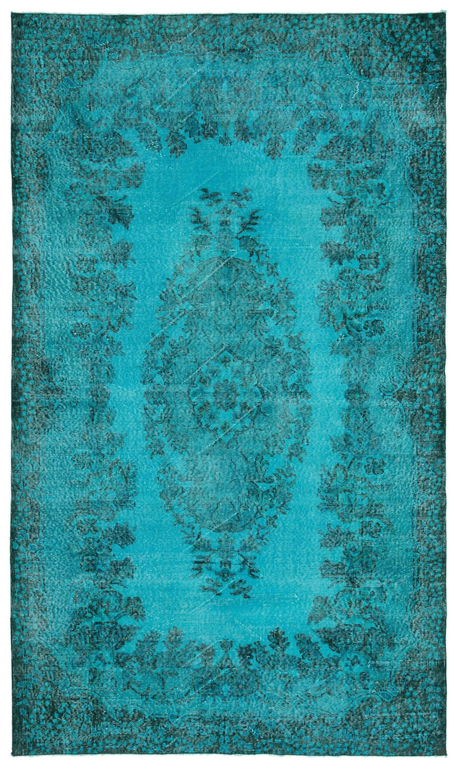 Turkuaz ve Antrasit Madalyon Desenli Yün Halı 170x290 cm – Koridor kullanımı