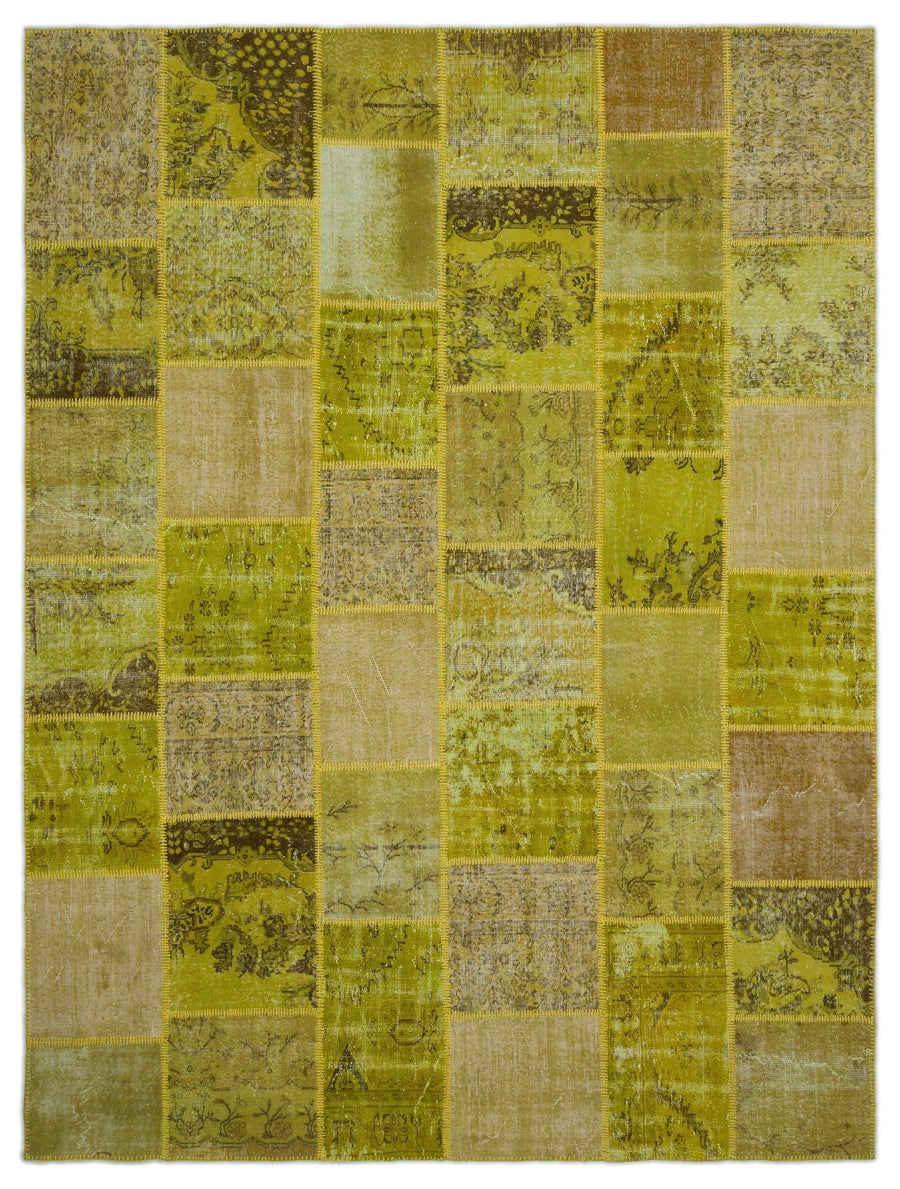 Yeşil Sarı Eskitme Patchwork Salon Halısı – Oturma Odası kullanımı