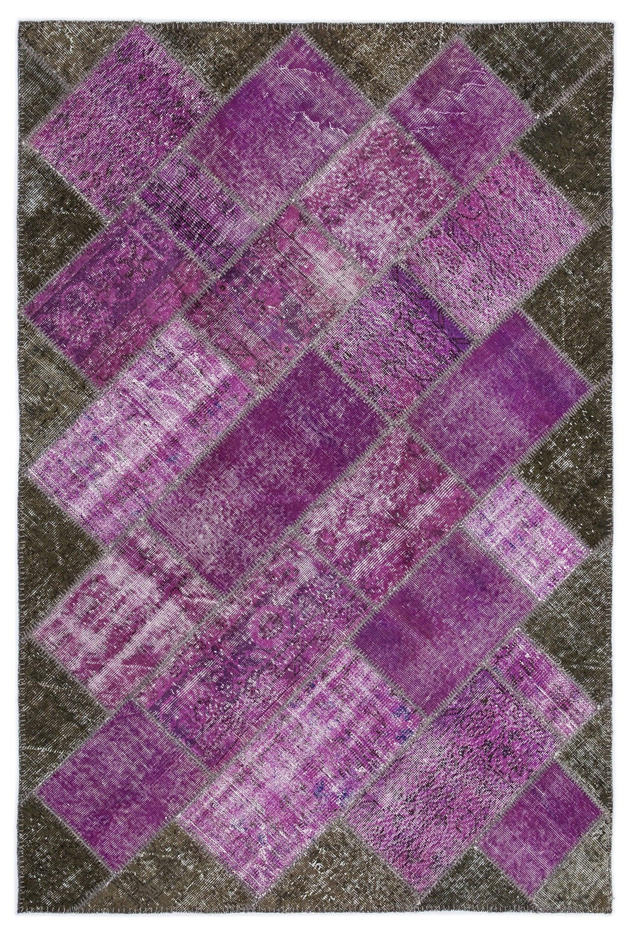 Beyaz Gri Anadolu Eskitme Geometrik Yün Halı 160x230 - Özel Seri
