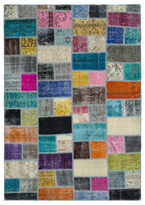 Iskece Bej Patchwork Yün El Dokuma Halısı 172 x 242 Apex Unique