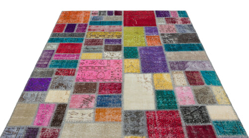 Iskece Bej Patchwork Yün El Dokuma Halısı 171 x 232 Apex Unique