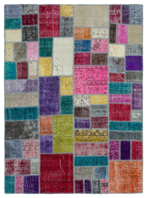 Iskece Bej Patchwork Yün El Dokuma Halısı 171 x 232 Apex Unique