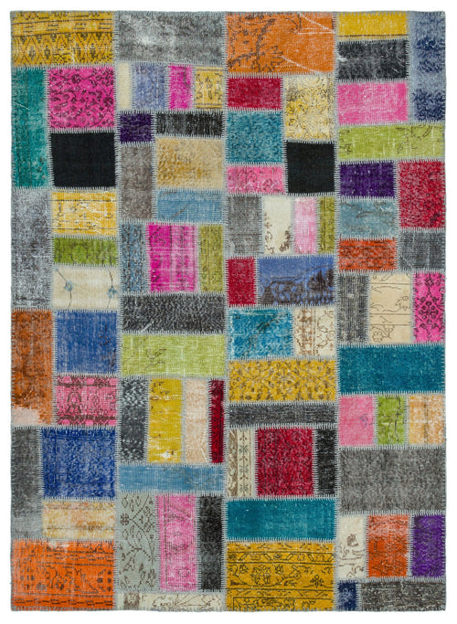 Iskece Bej Patchwork Yün El Dokuma Halısı 170 x 236 Apex Unique
