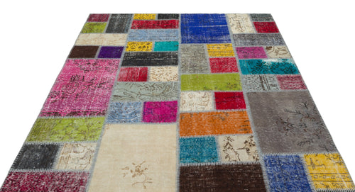 Iskece Bej Patchwork Yün El Dokuma Halısı 171 x 232 Apex Unique