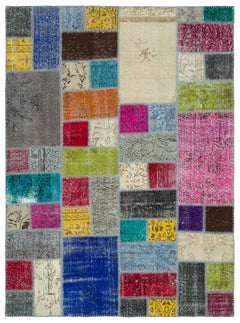 Iskece Bej Patchwork Yün El Dokuma Halısı 171 x 232 Apex Unique