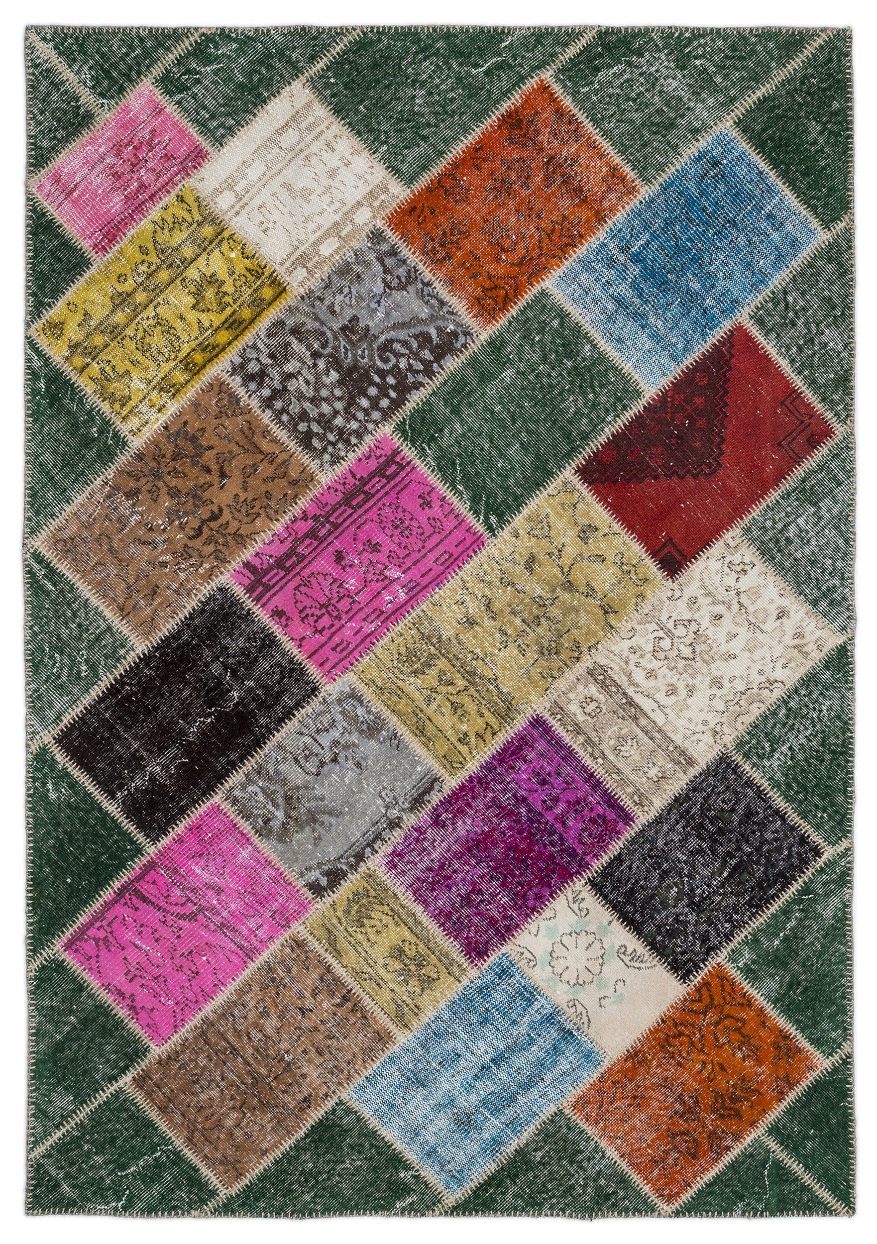 Iskece Yeşil Eskitme Yün El Dokuma Halısı 160 x 230 Apex Unique