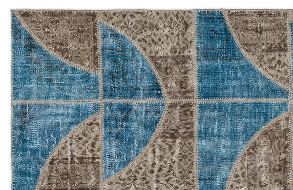 Mavi Anadolu Eskitme Geometrik Yün Halı 160x230 - Özel Seri