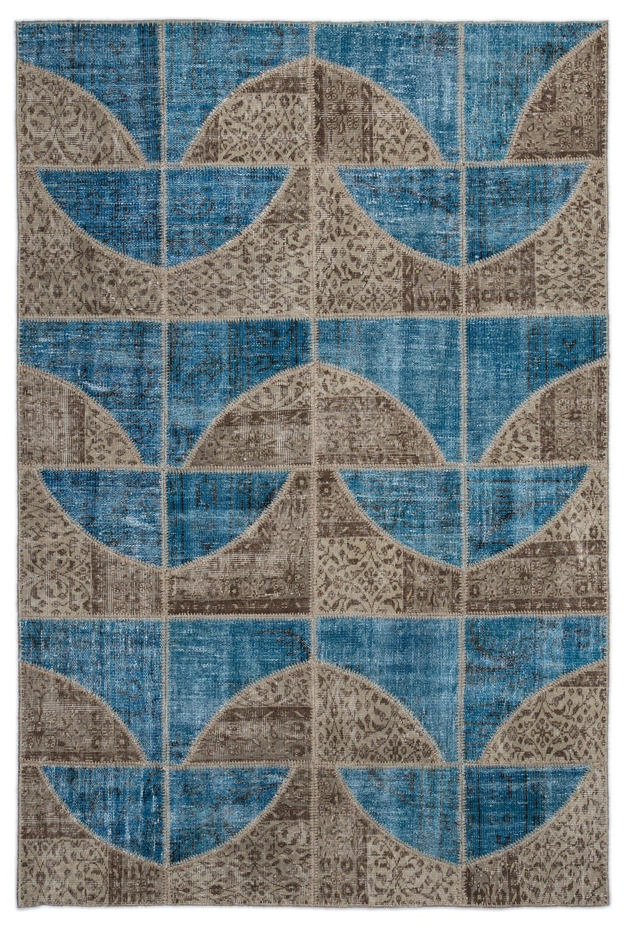 Mavi Anadolu Eskitme Geometrik Yün Halı 160x230 - Özel Seri