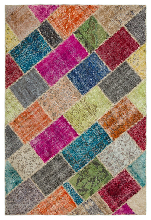 Iskece Bej Patchwork Yün El Dokuma Halısı 162 x 232 Apex Unique