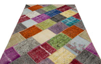 Vintage Style Geometric Wool Rug in Orange & Purple 163x231 cm (5'4" x 7'7")