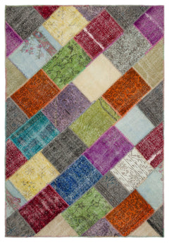 Iskece Bej Patchwork Yün El Dokuma Halısı 163 x 231 Apex Unique