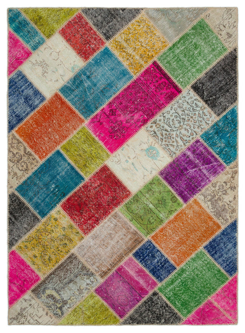 Iskece Bej Patchwork Yün El Dokuma Halısı 163 x 228 Apex Unique